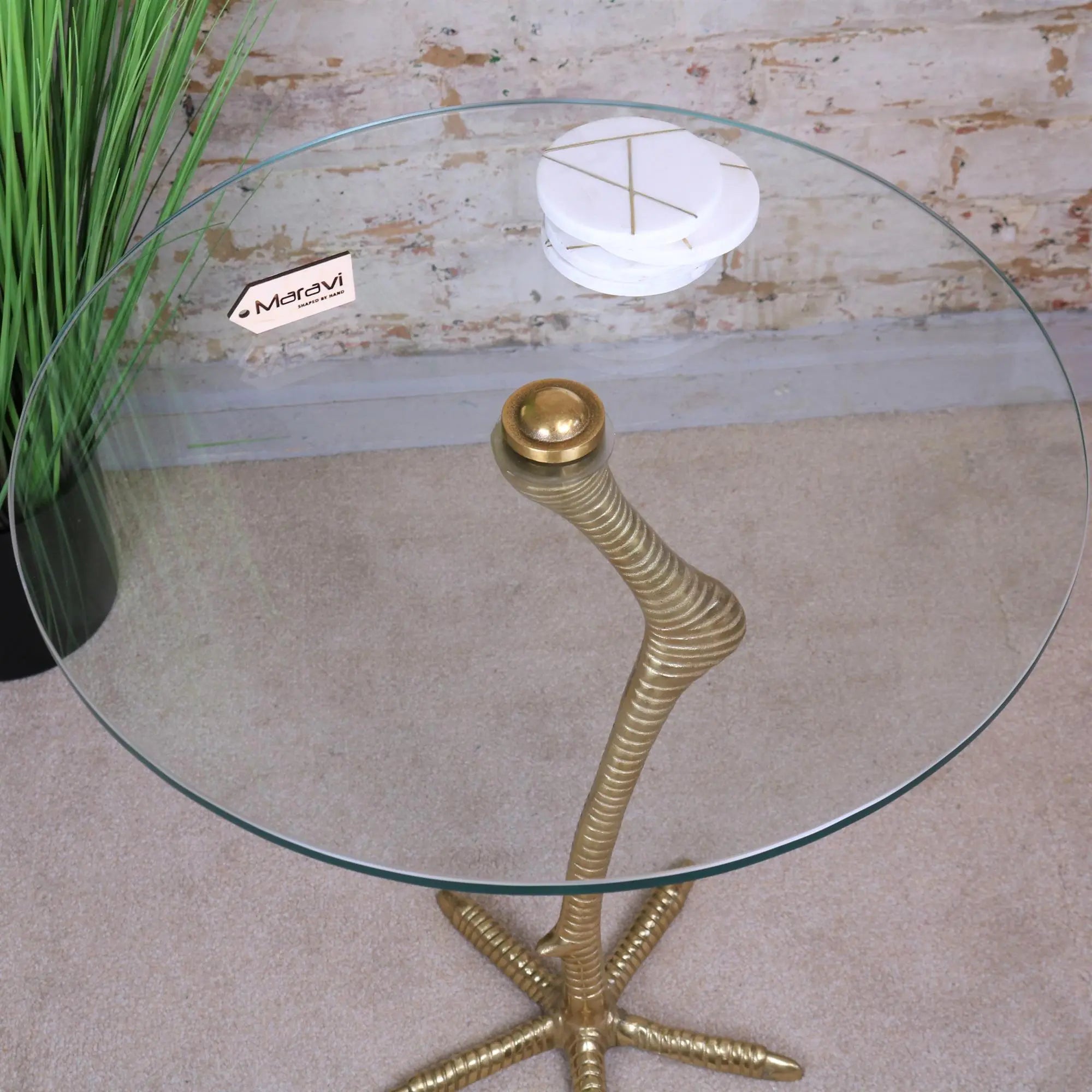Maraal Flamingo Side Table Gold Leg Glass Top