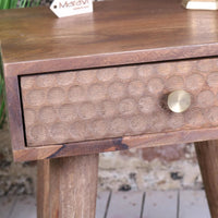 Joypur Mango Wood Bedside Cabinet with Dimple Design and Gold Accents