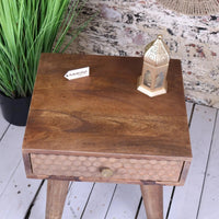 Joypur Mango Wood Bedside Cabinet with Dimple Design and Gold Accents