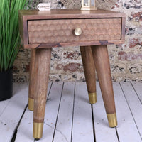 Joypur Mango Wood Bedside Cabinet with Dimple Design and Gold Accents