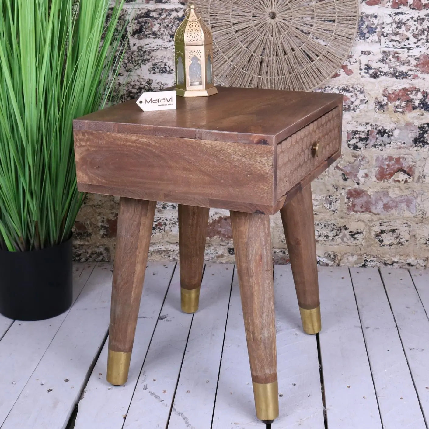 Joypur Mango Wood Bedside Cabinet Dimple Design