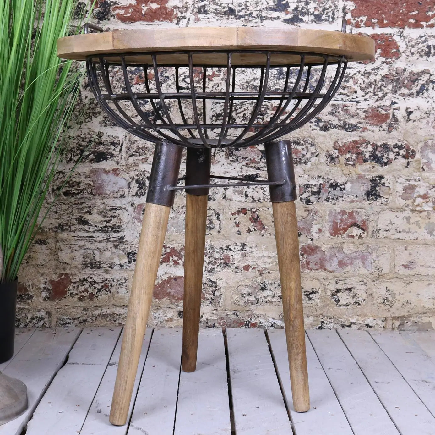 Malipara Industrial Basket Side Table with Wooden Legs