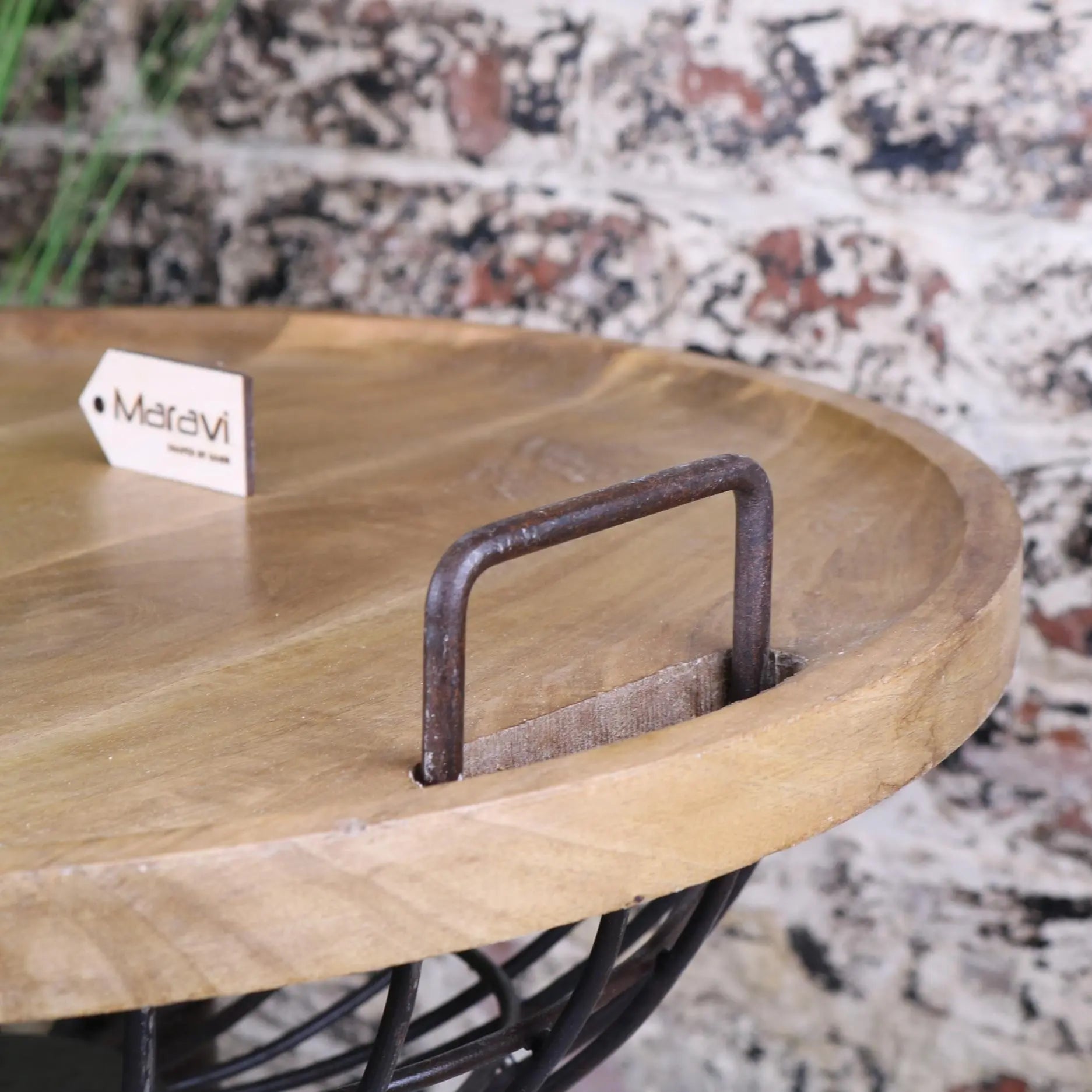 Malipara Industrial Basket Side Table with Wooden Legs