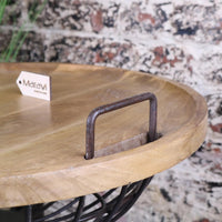 Malipara Industrial Basket Side Table with Wooden Legs
