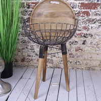 Malipara Industrial Basket Side Table with Wooden Legs