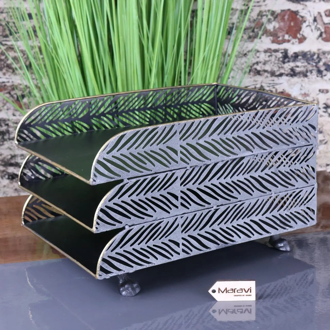 Borgal Vintage Gold Metal Filing Trays for Elegant Workspace Organisation