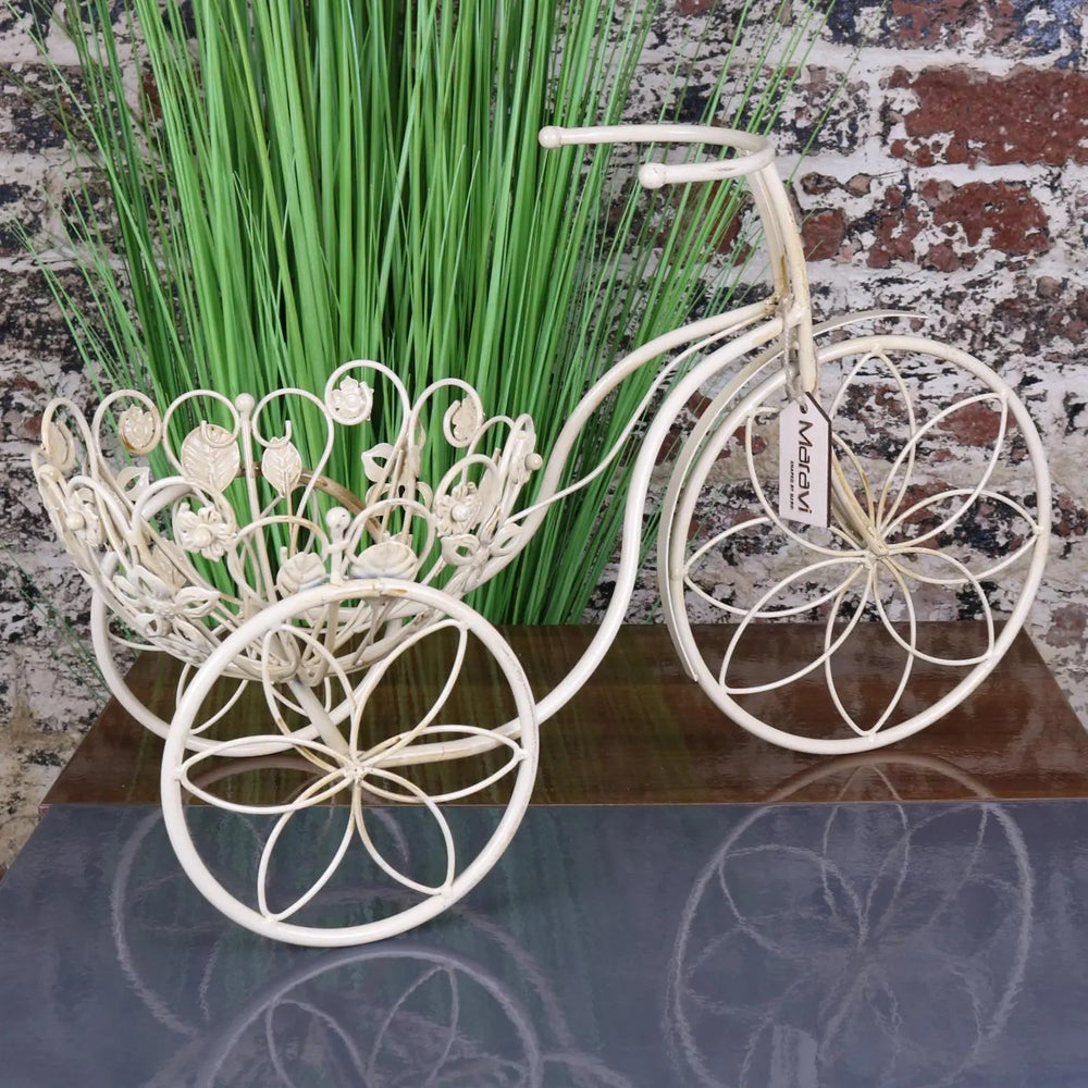 Vintage White Bike Planter - Charming Tricycle-Style Metal Decor