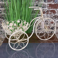 Vintage White Bike Planter - Charming Tricycle-Style Metal Decor