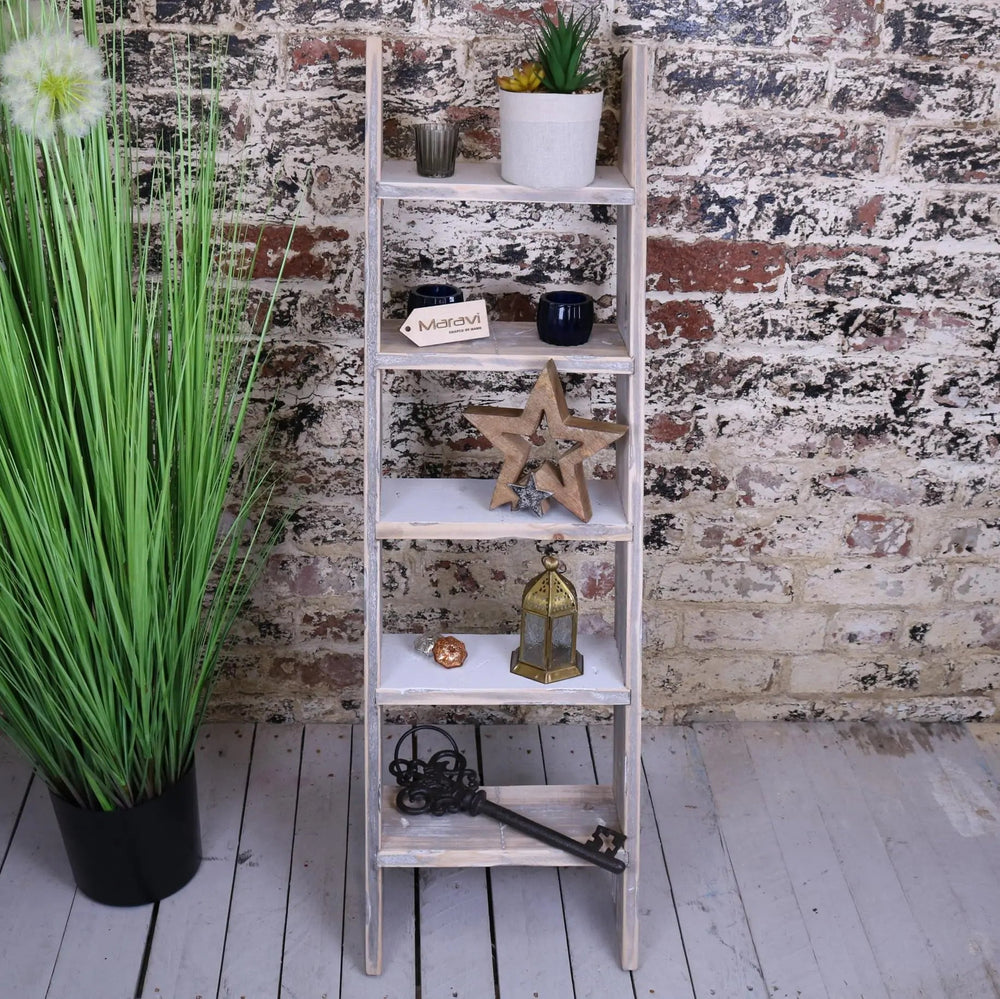 Solwa Vintage Grey Wooden Decorative Ladder for Stylish Home Display