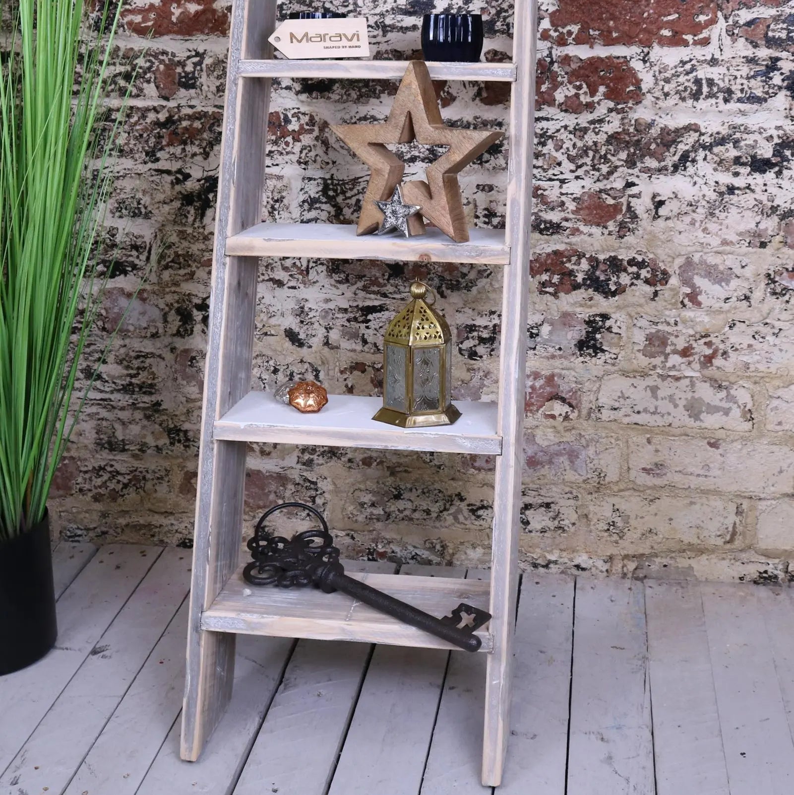 Solwa Vintage Grey Wooden Decorative Ladder for Stylish Home Display