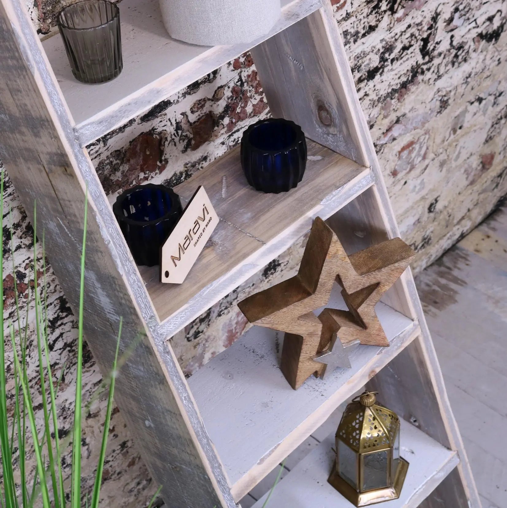 Solwa Vintage Grey Wooden Decorative Ladder for Stylish Home Display
