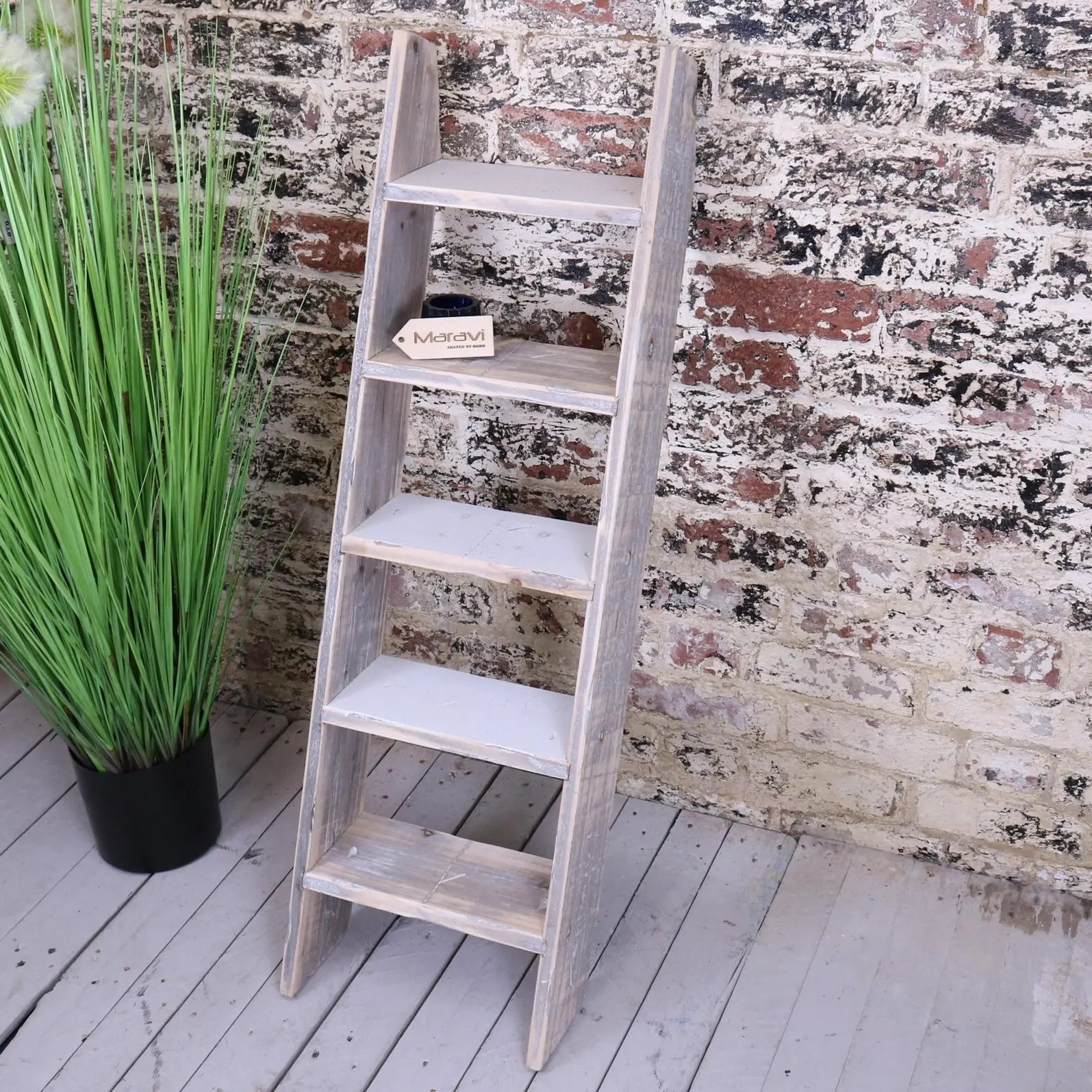 Solwa Vintage Grey Wooden Decorative Ladder for Stylish Home Display