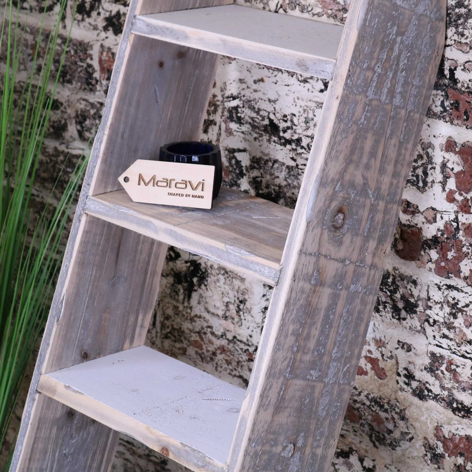 Solwa Vintage Grey Wooden Decorative Ladder for Stylish Home Display