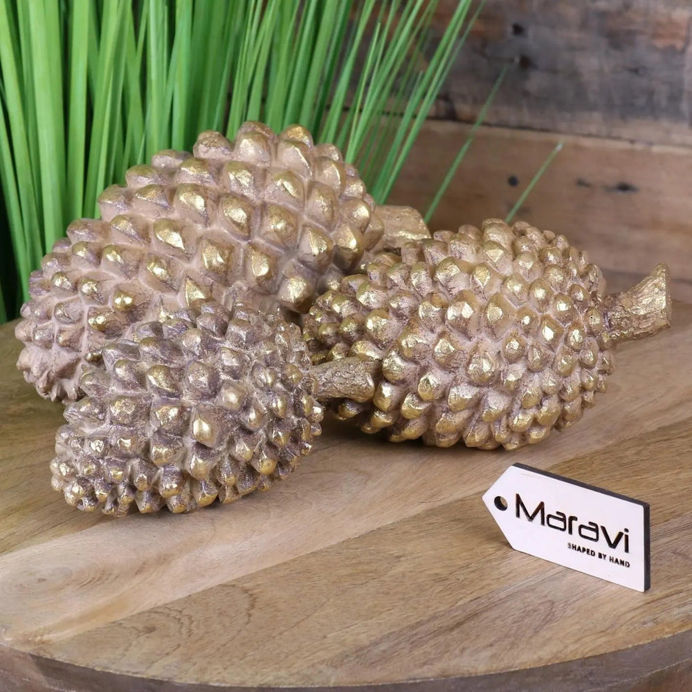 Kurki Antique Gold Pinecone Ornaments - Set of 3 Decor Creations