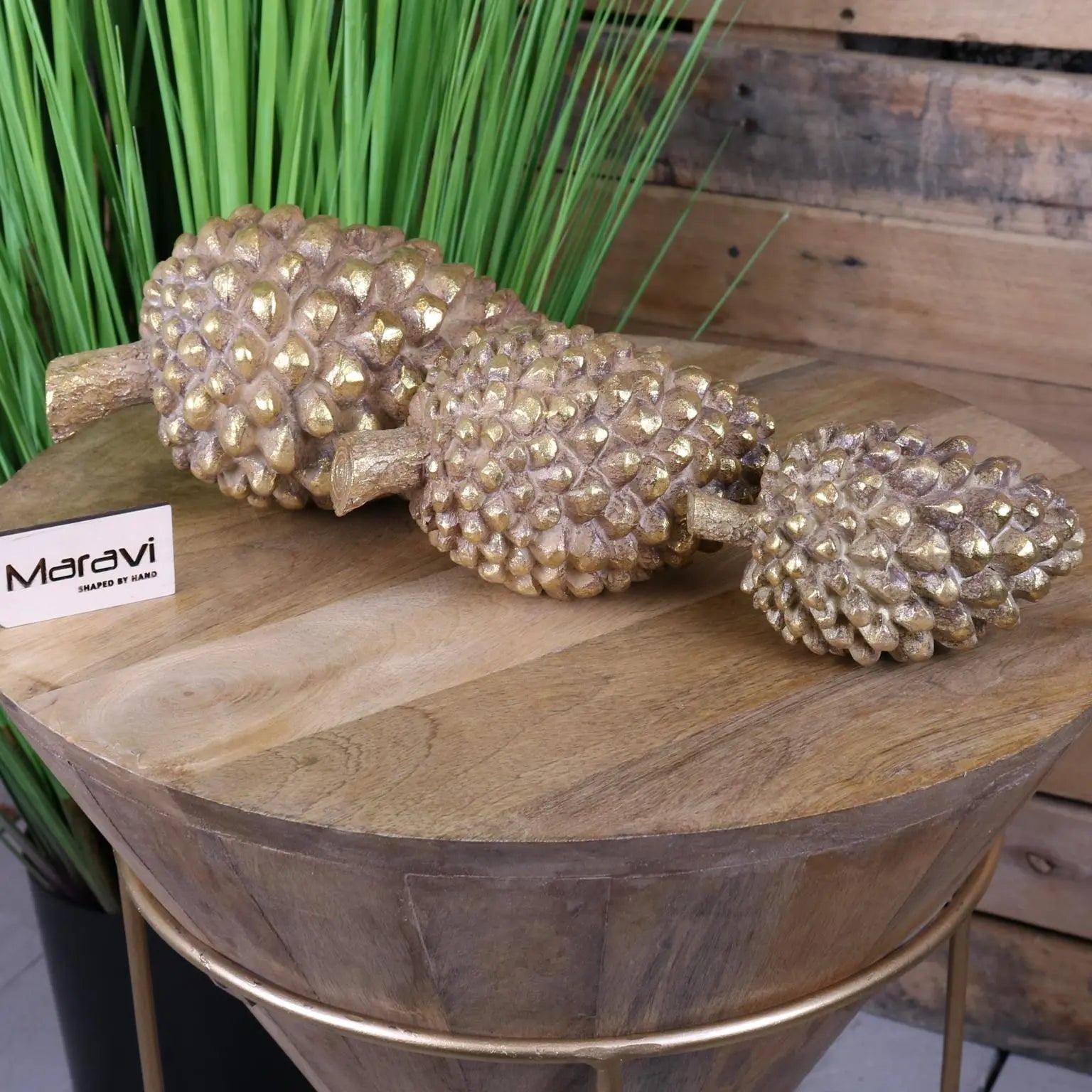 Kurki Antique Gold Pinecone Ornaments - Set of 3 Decor Creations