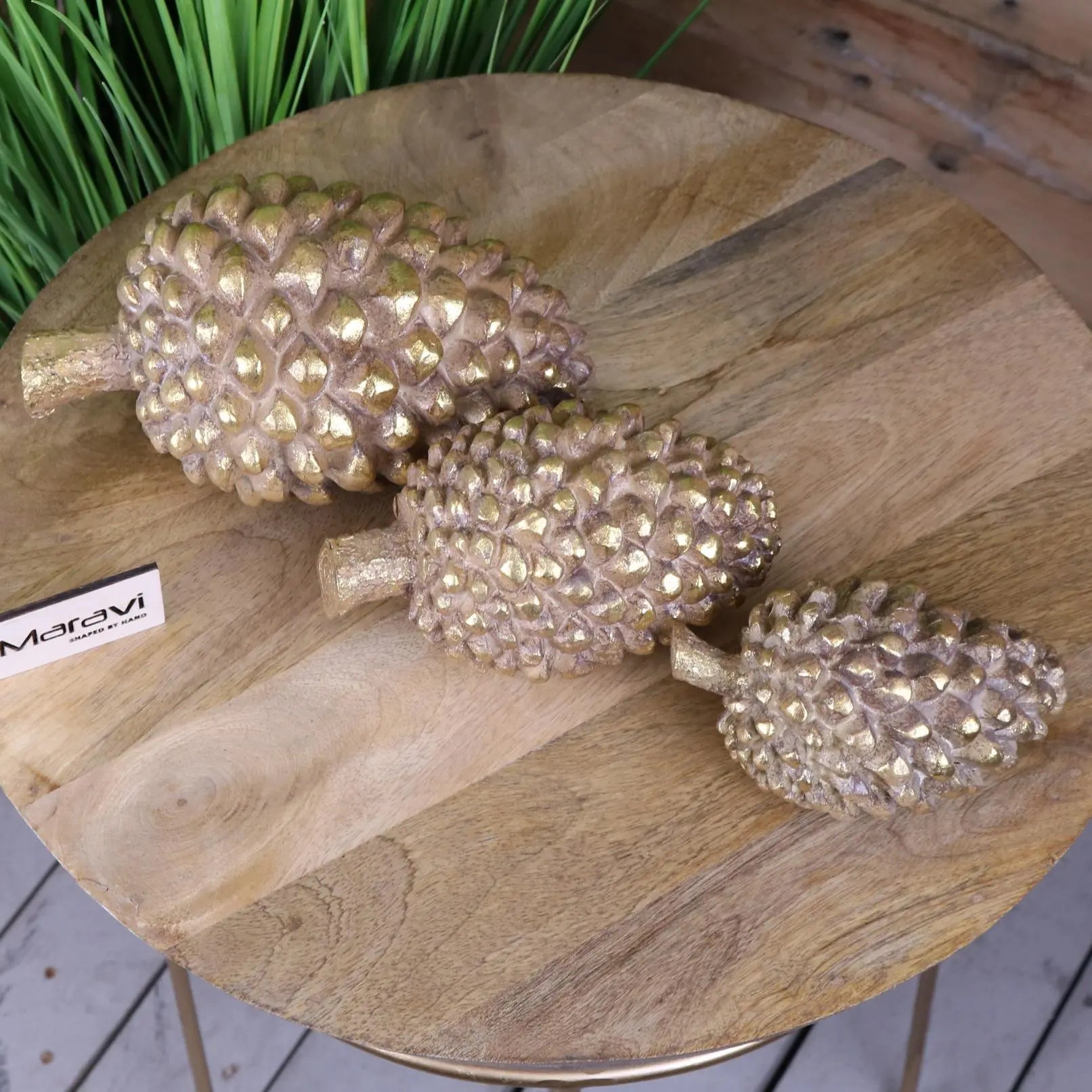 Kurki Antique Gold Pinecone Ornaments - Set of 3 Decor Creations