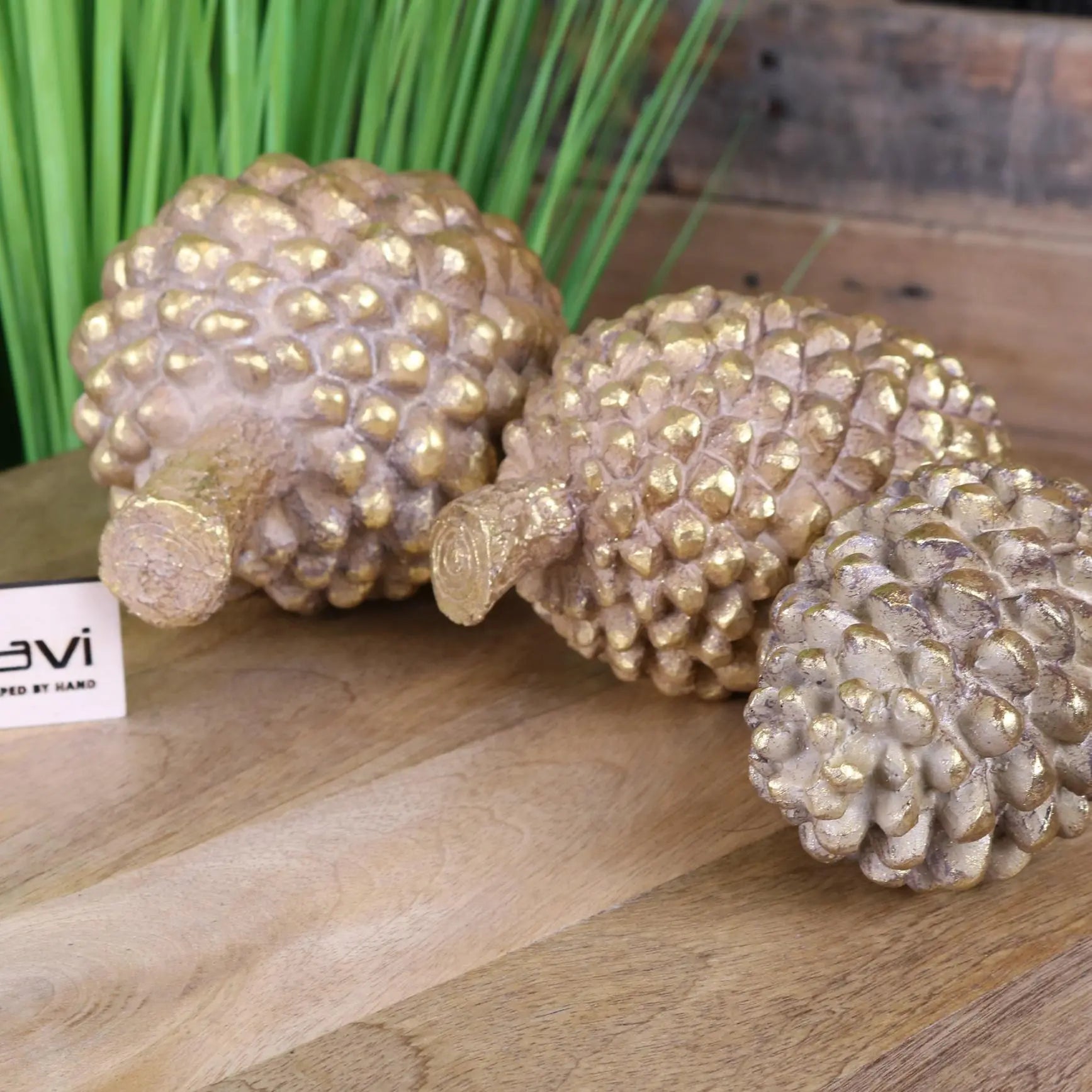 Kurki Antique Gold Pinecone Ornaments - Set of 3 Decor Creations