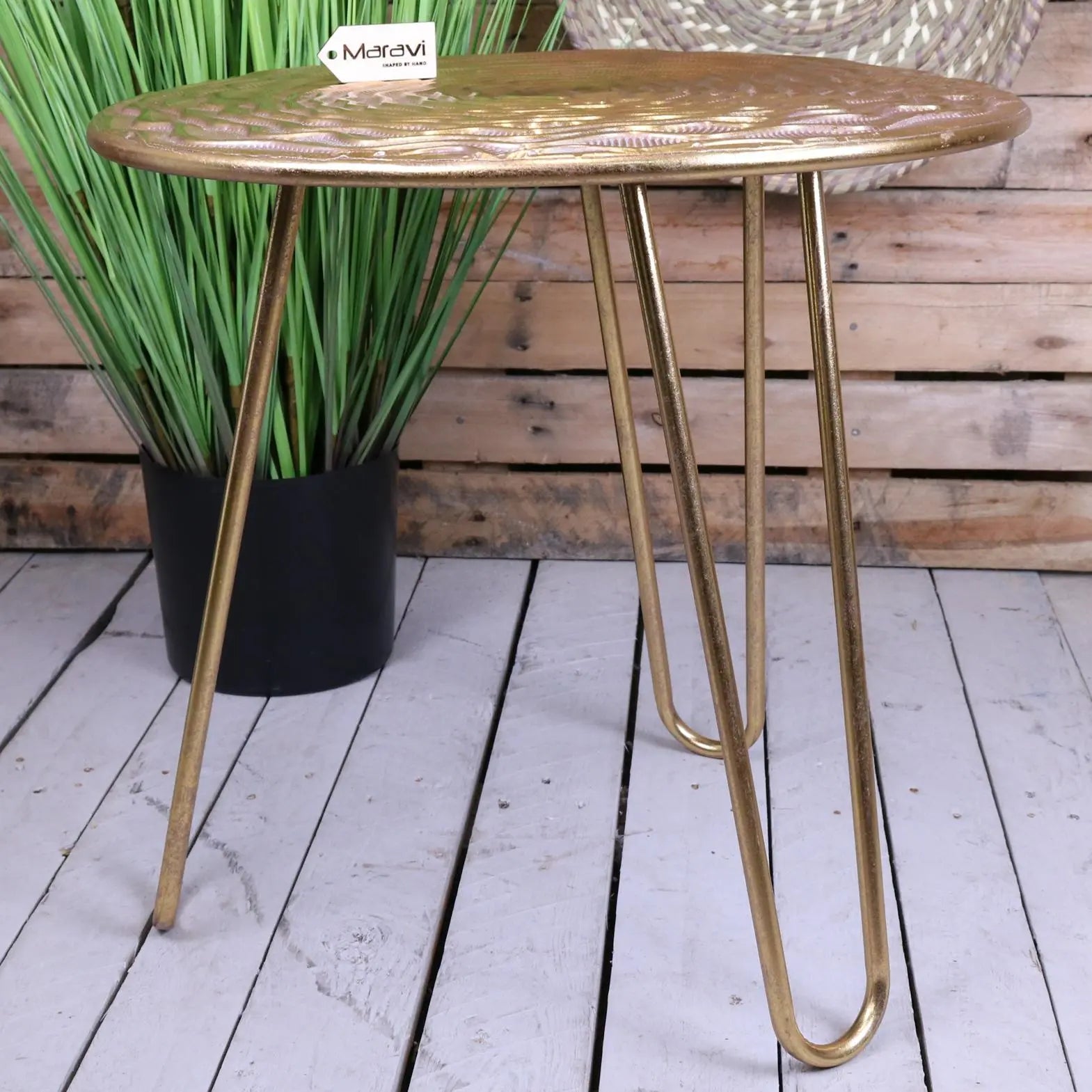 Malan Gold Tripod Side Table Hairpin Legs