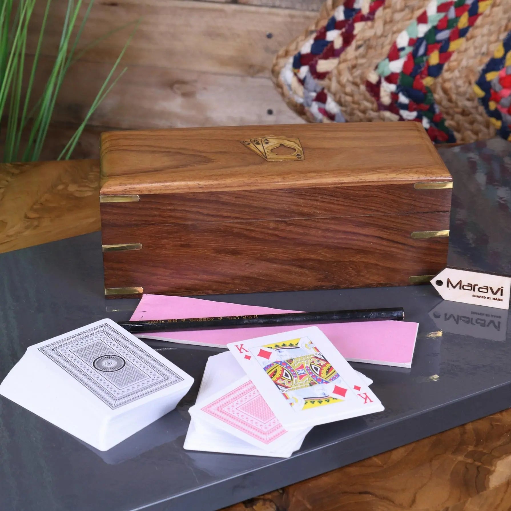 Boda Sheesham Wood Bridge Card Game Set