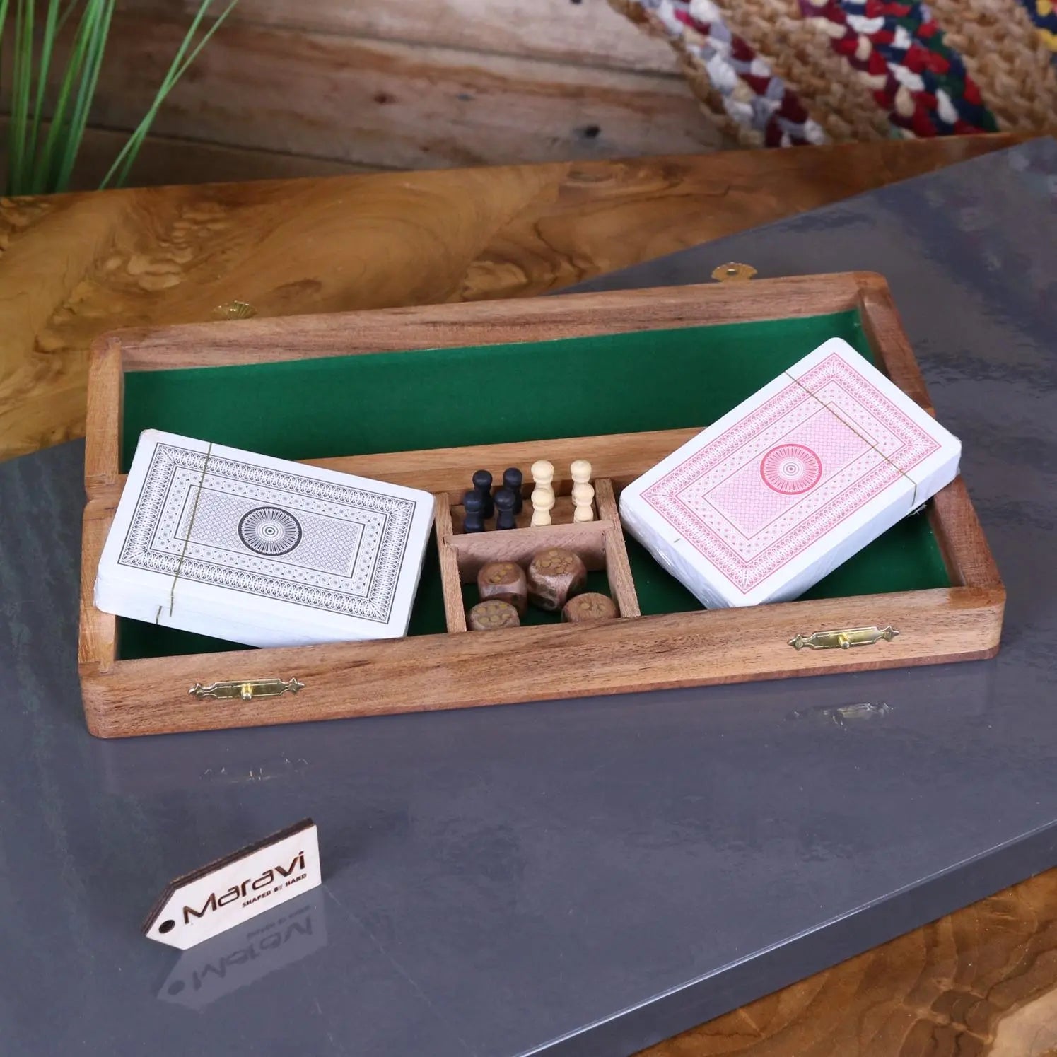 Deori Sheesham Wood Portable Cribbage Set with Presentation Box
