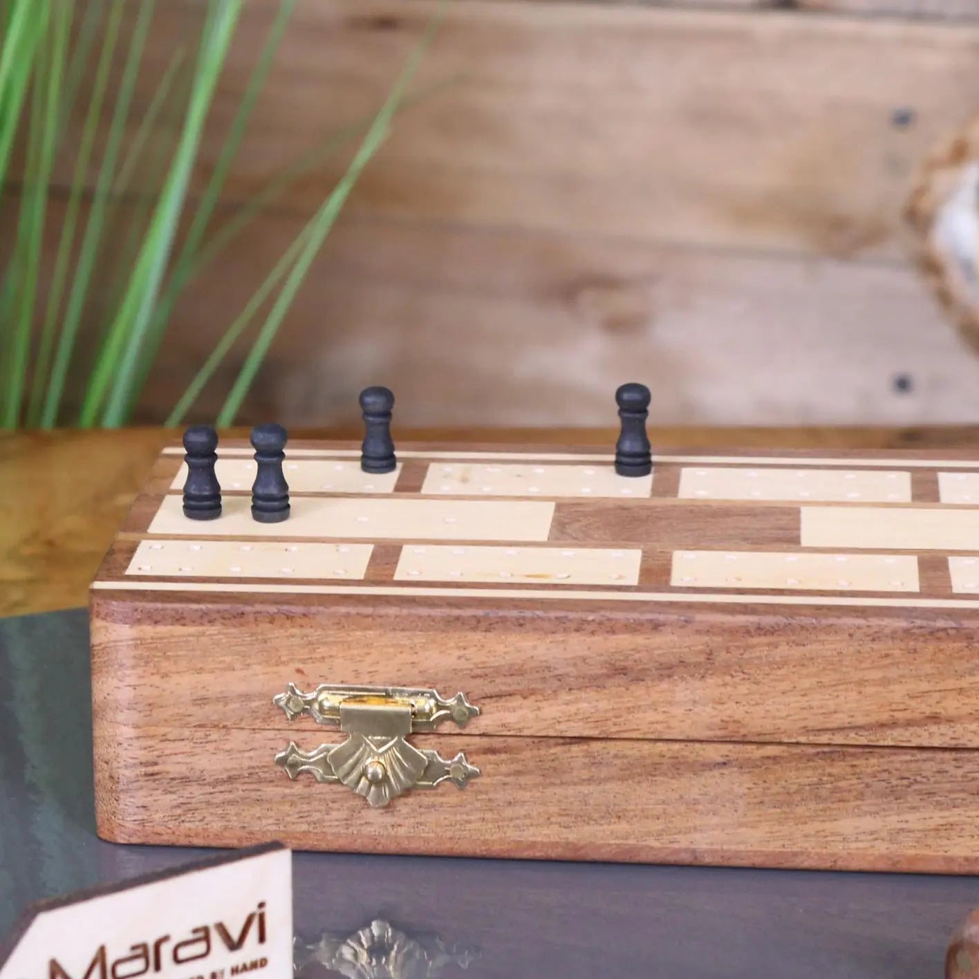 Deori Sheesham Wood Portable Cribbage Set with Presentation Box