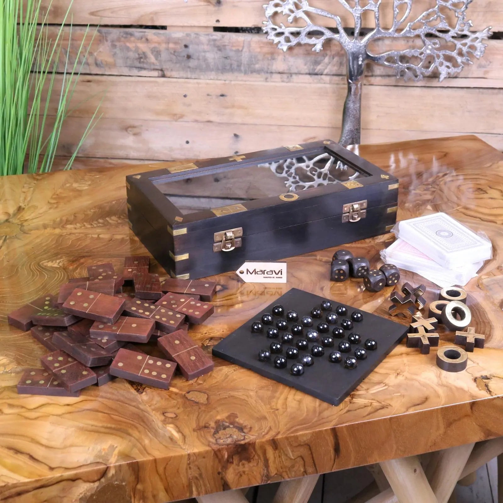 Tarera Sheesham Wood 5in1 Game Compendium Antique Finish