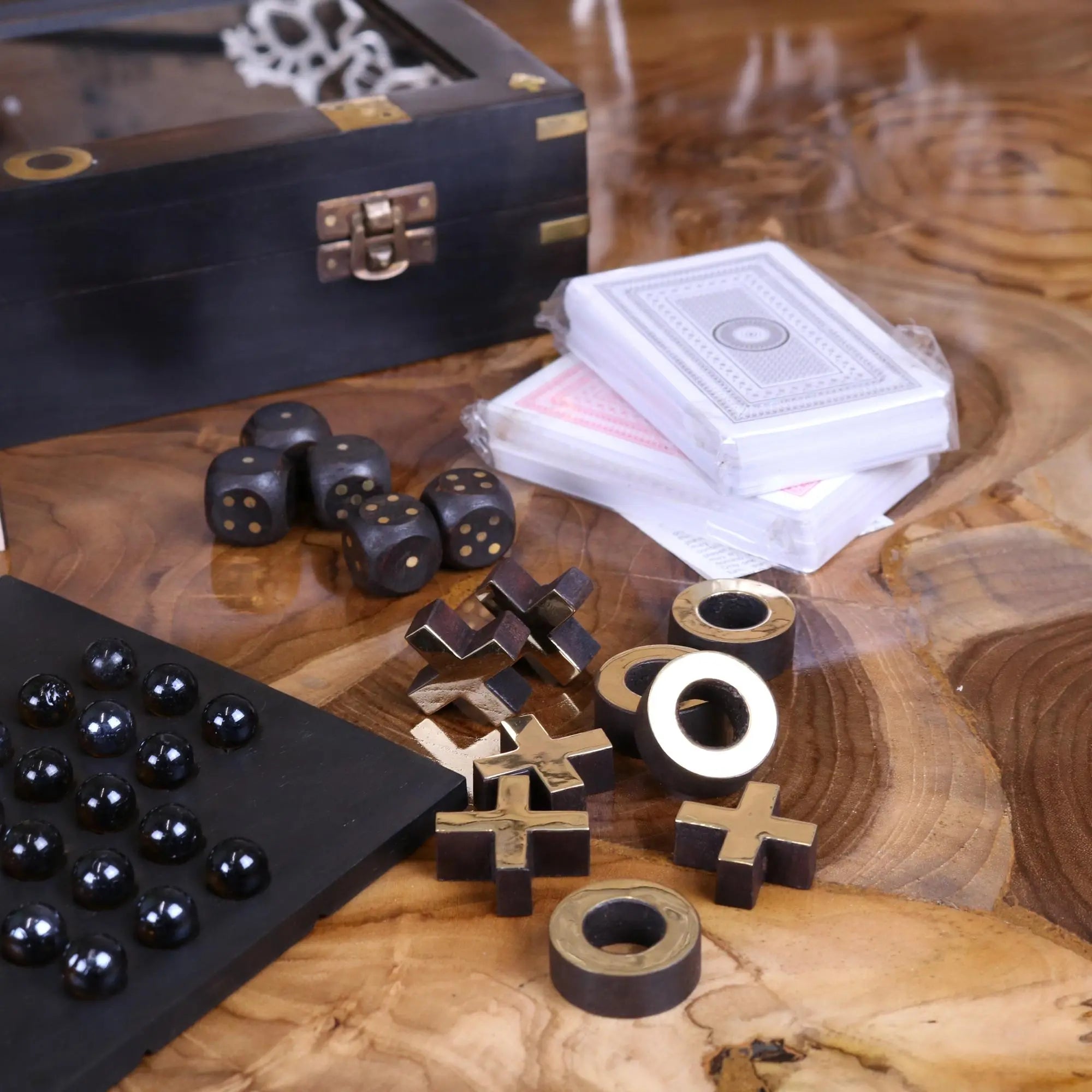 Tarera Sheesham Wood 5in1 Game Compendium Antique Finish