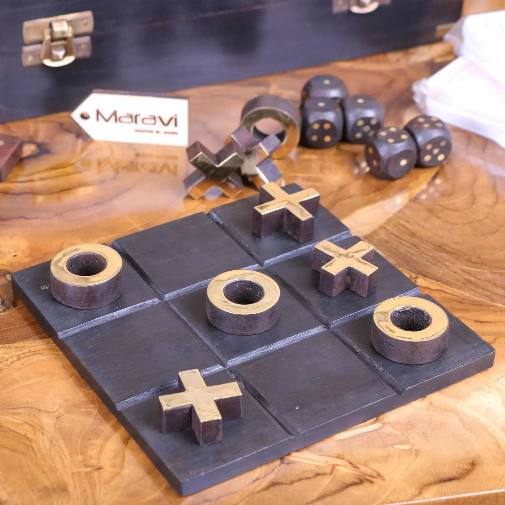 Tarera Sheesham Wood 5in1 Game Compendium Antique Finish