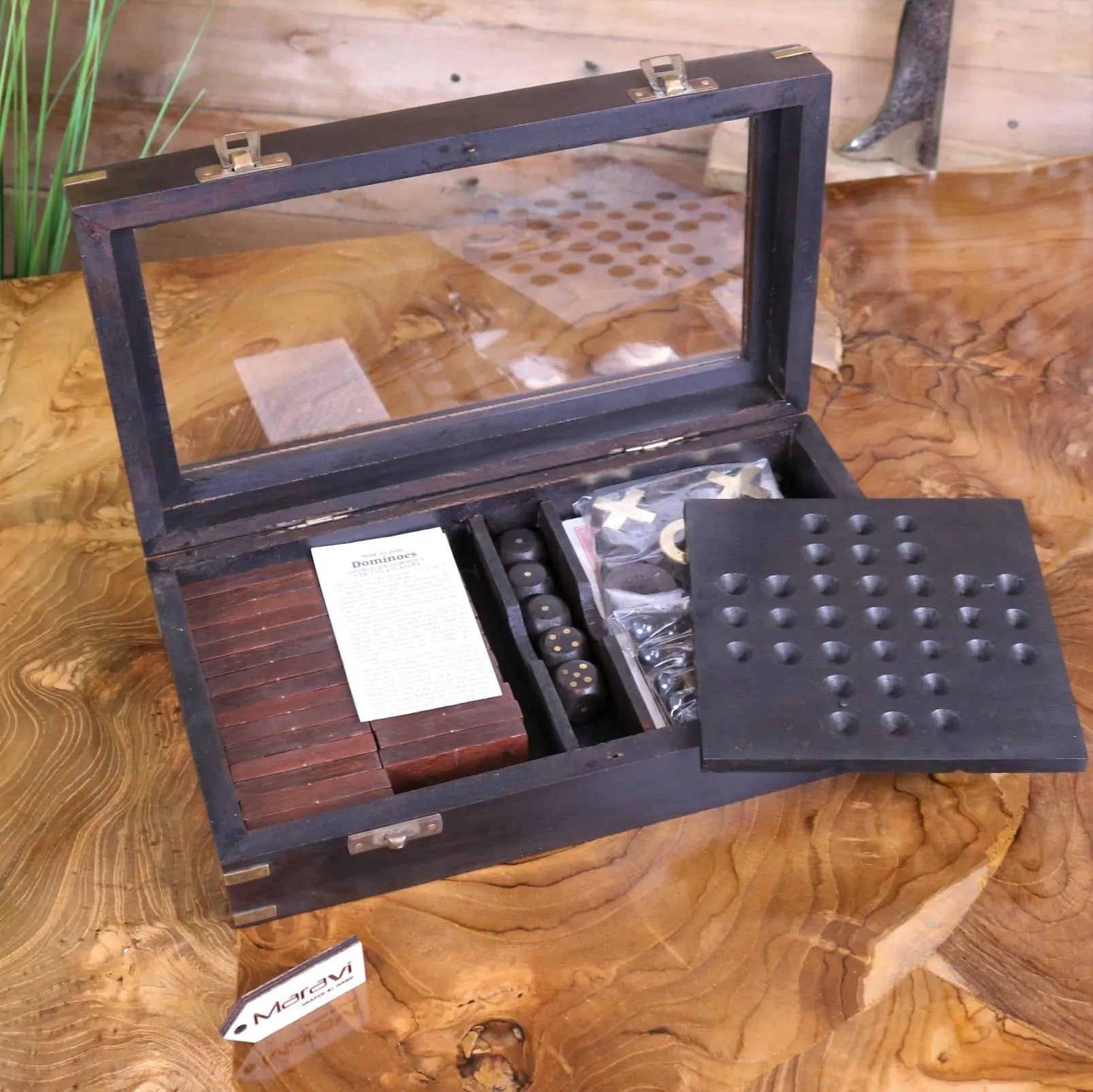 Tarera Sheesham Wood 5in1 Game Compendium Antique Finish