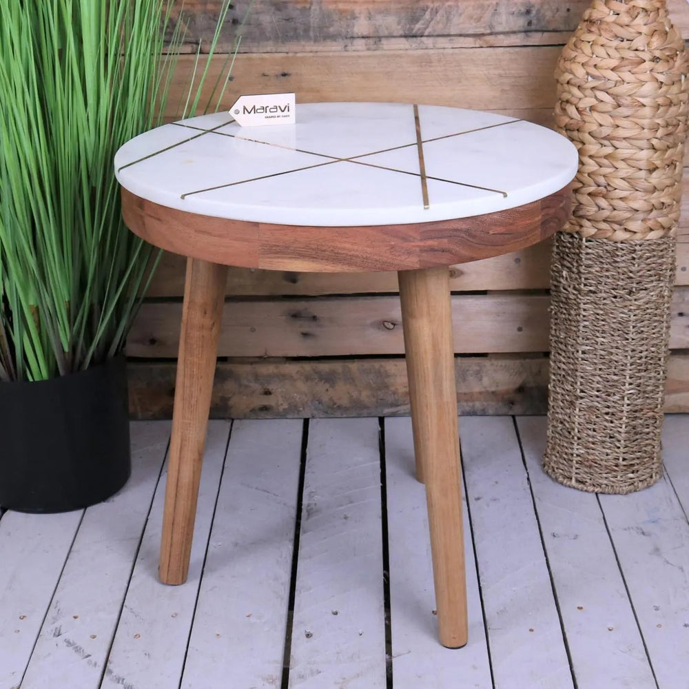 Salbari Round White Marble Side Table