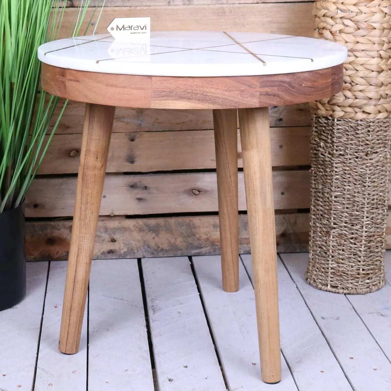 Salbari Round White Marble Side Table