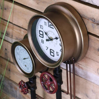 Baded Pipe Industrial Wall Clock and Thermometer