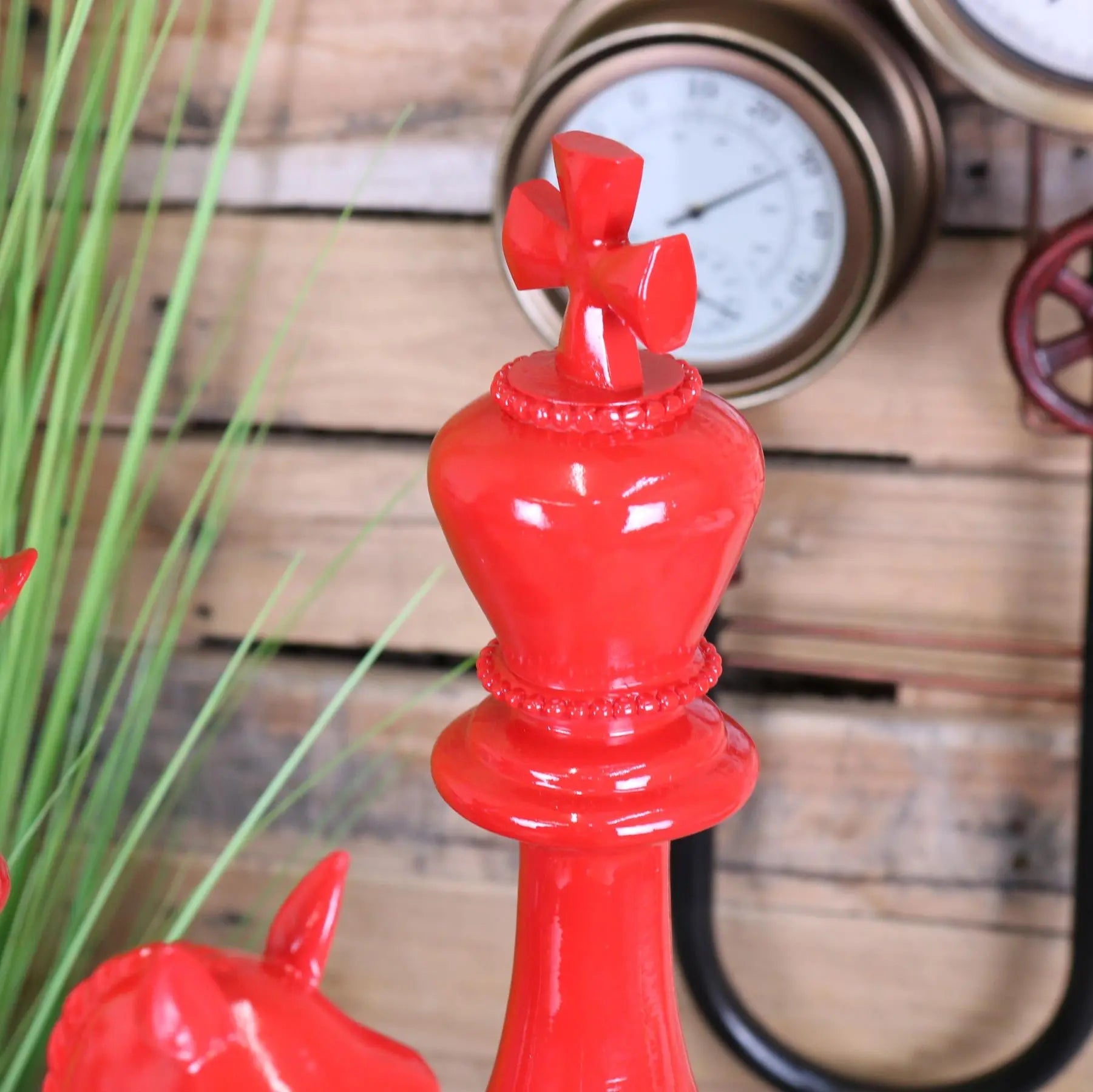 Shatranj Set of 3 Large Chess Piece Ornaments Red Accent