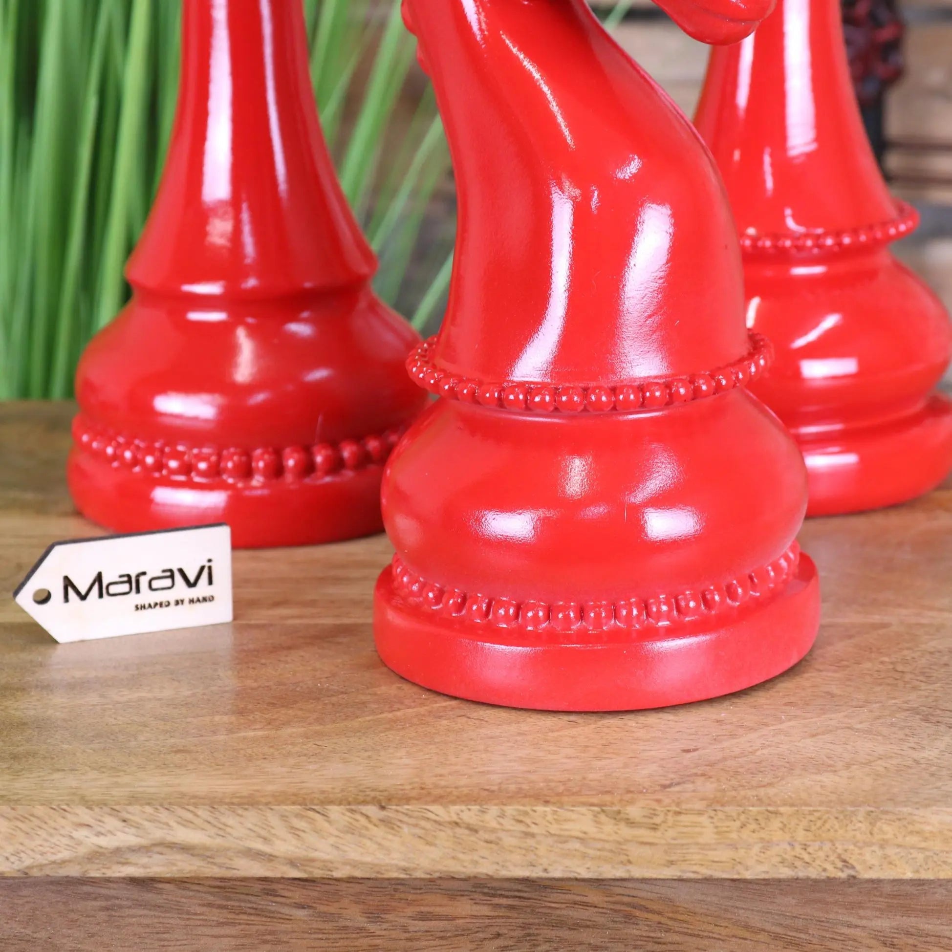 Shatranj Set of 3 Large Chess Piece Ornaments Red Accent