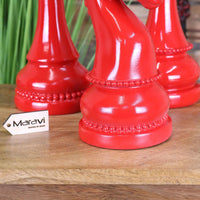 Shatranj Set of 3 Large Chess Piece Ornaments Red Accent