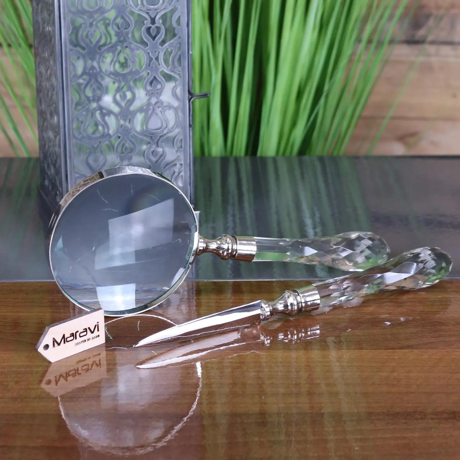Tepun Glass Diamond Magnifying Glass and Letter Opener Set