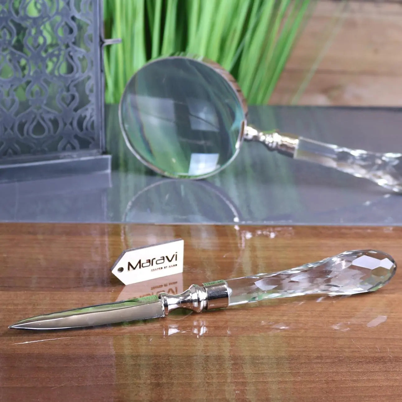 Tepun Glass Diamond Magnifying Glass and Letter Opener Set