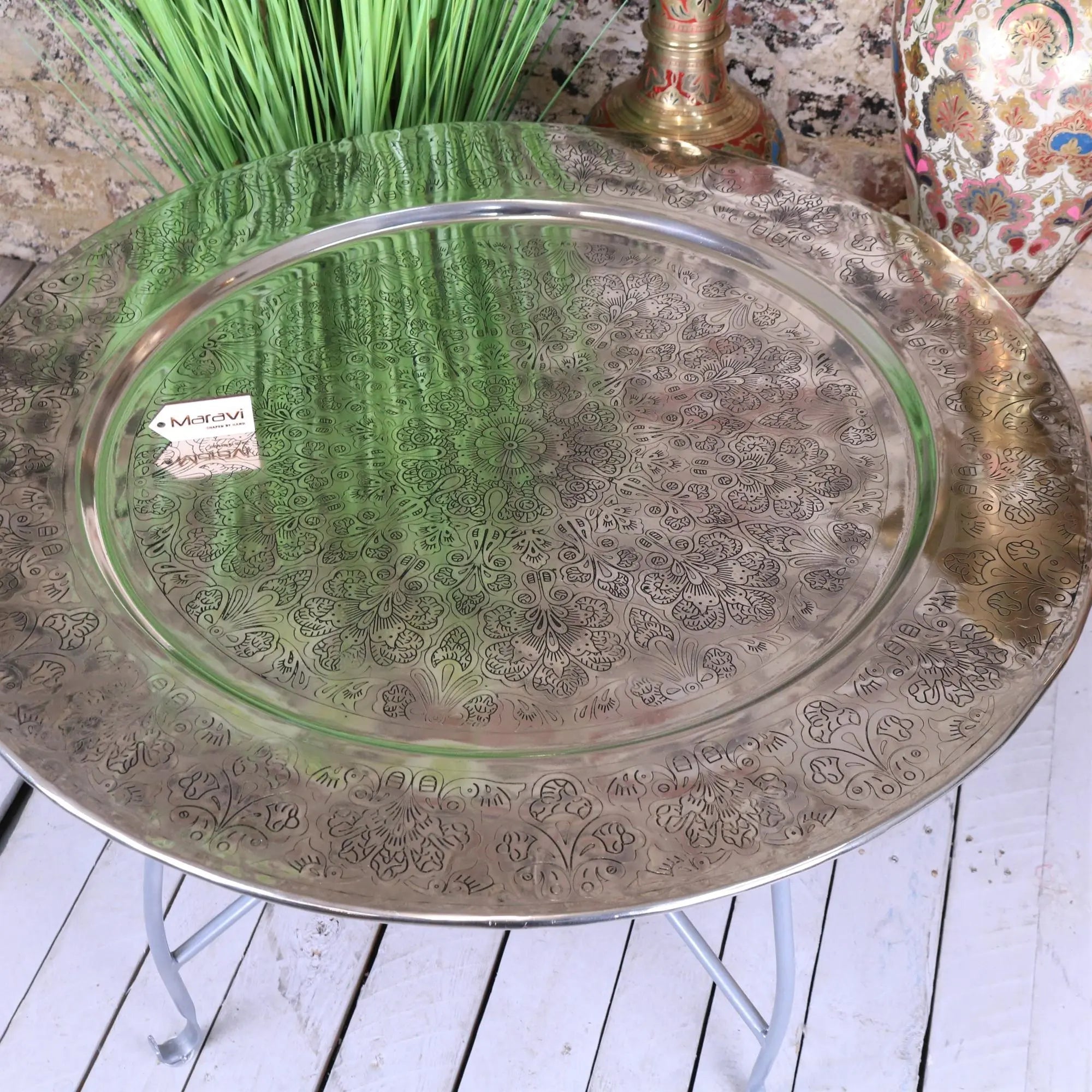 Jadida 80cm Moroccan Tray Table - Stunning Round Side Table for Home and Garden
