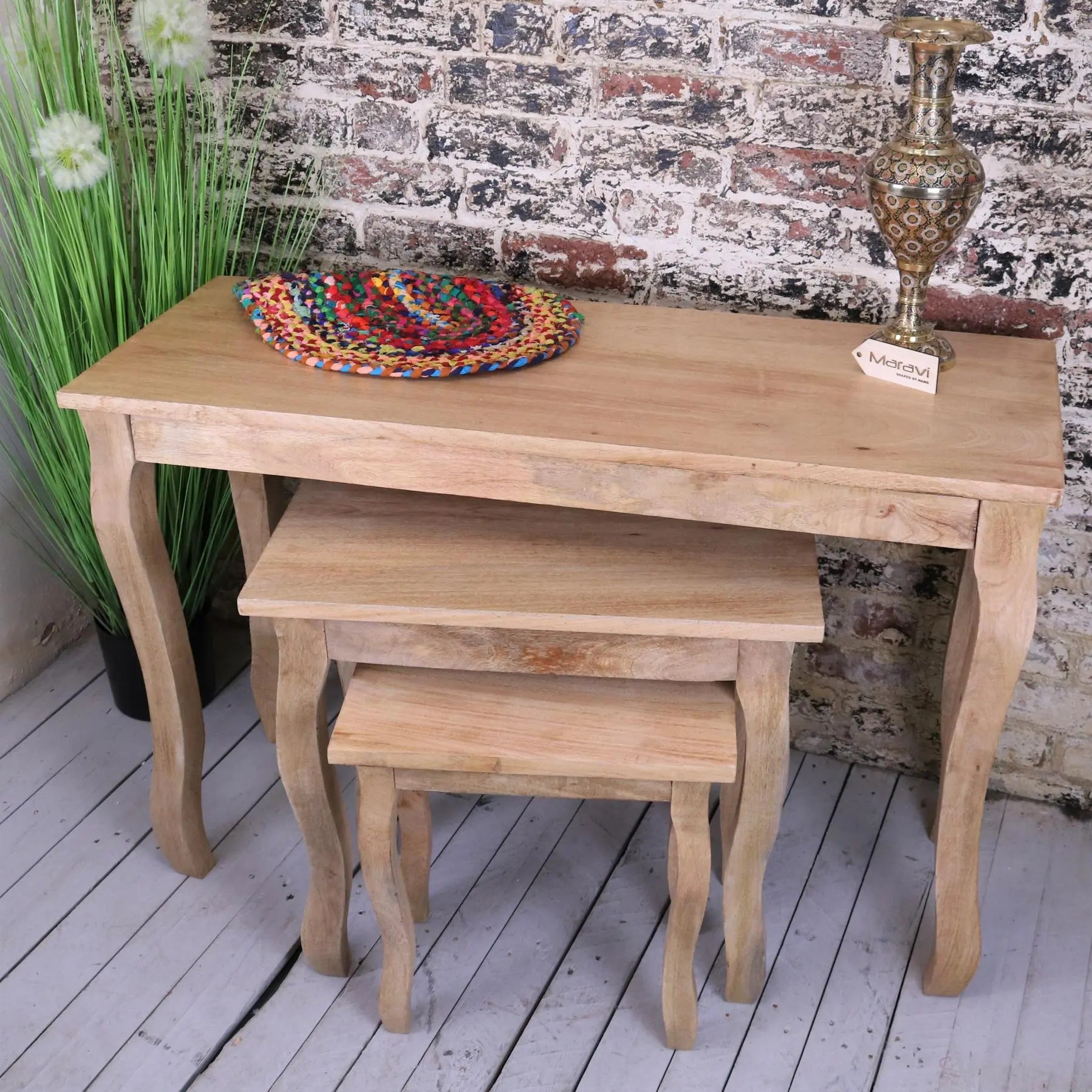 Golpur Solid Mango Wood Console Table Set of 3