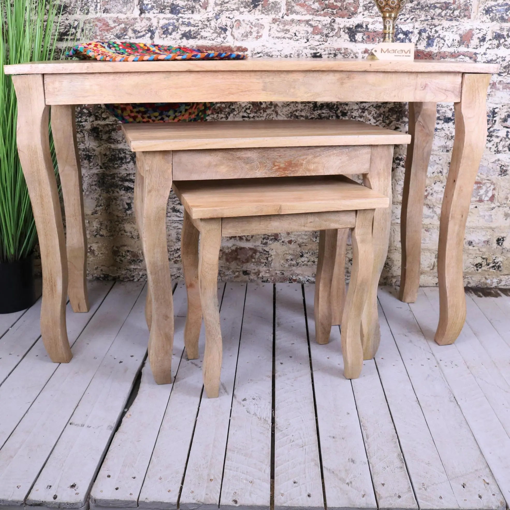 Golpur Solid Mango Wood Console Table Set of 3