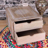 Hijla A4 Wooden Filing Box with Two Drawers and Mandala Design