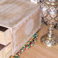 Hijla A4 Wooden Filing Box with Two Drawers and Mandala Design