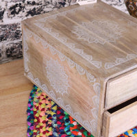 Hijla A4 Wooden Filing Box with Two Drawers and Mandala Design