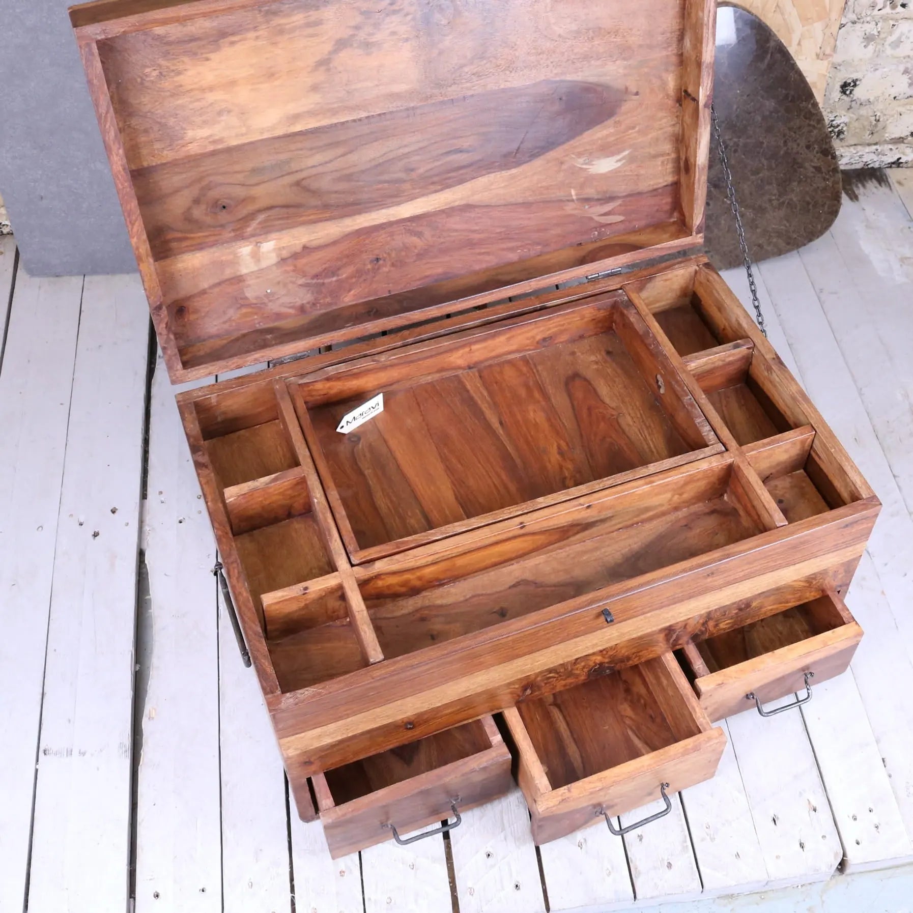 Large Wooden Chest Trunk with Compartments