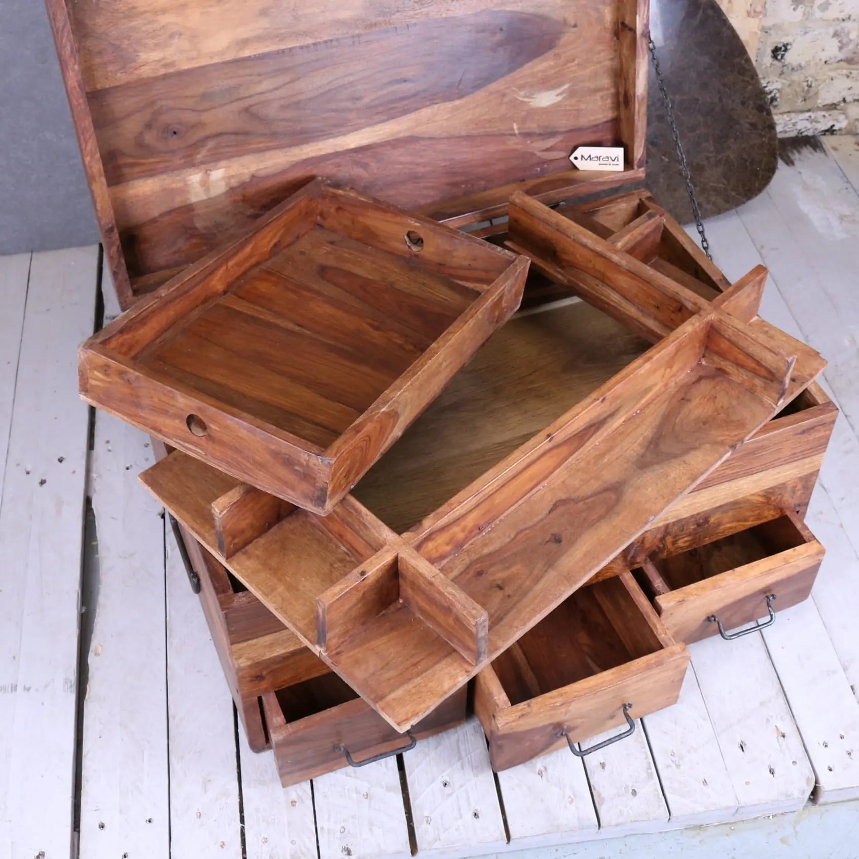 Large Wooden Chest Trunk with Compartments