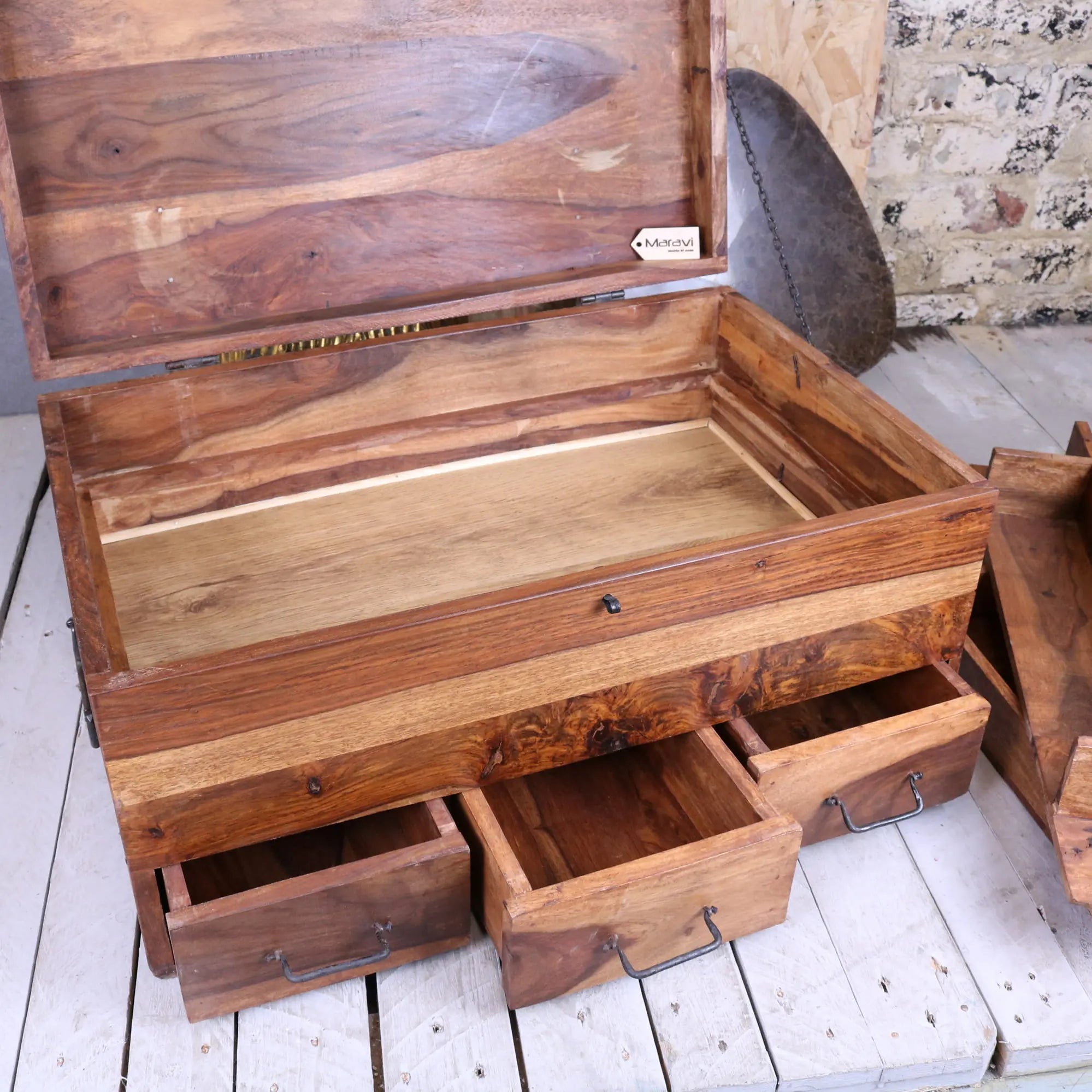 Large Wooden Chest Trunk with Compartments
