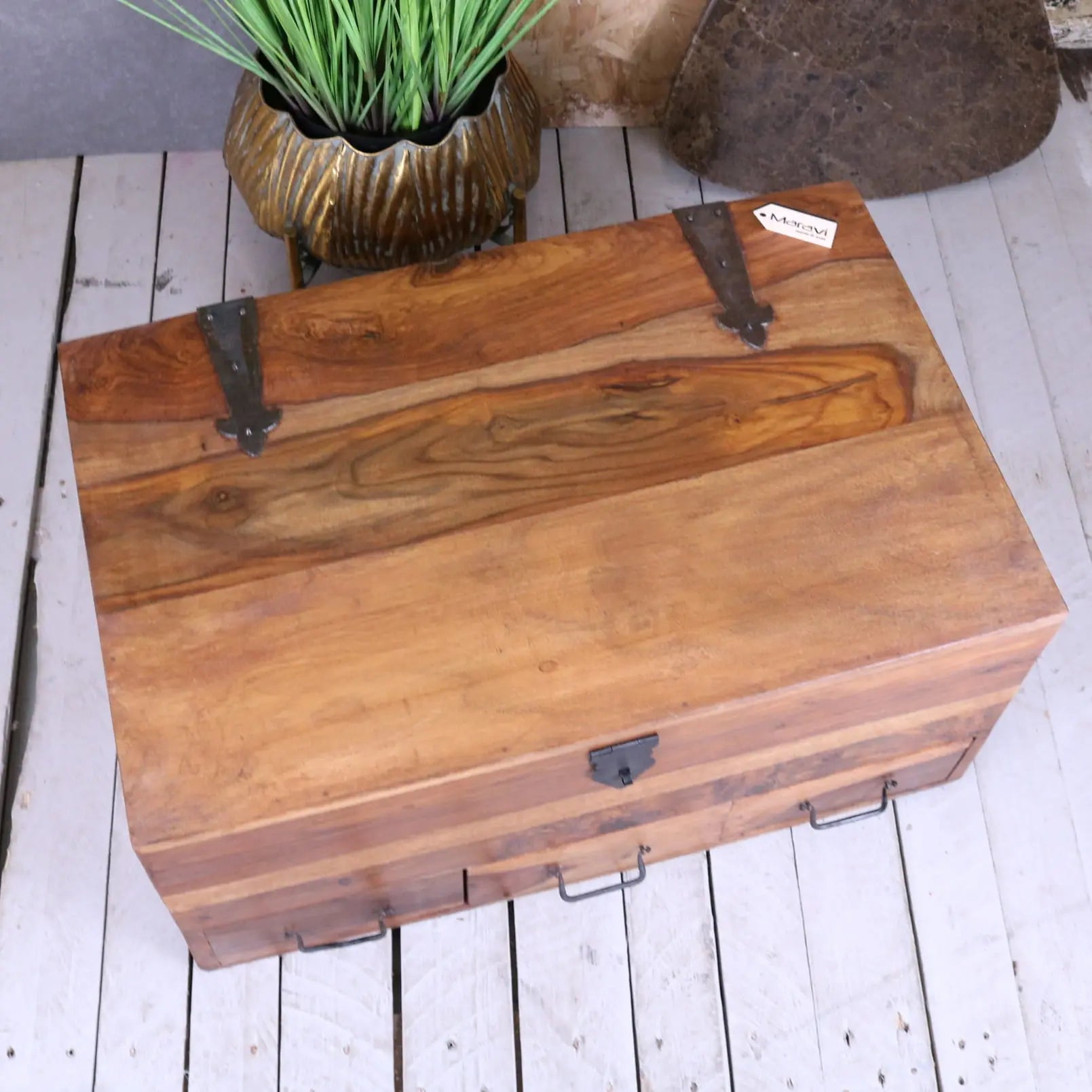 Large Wooden Chest Trunk with Compartments