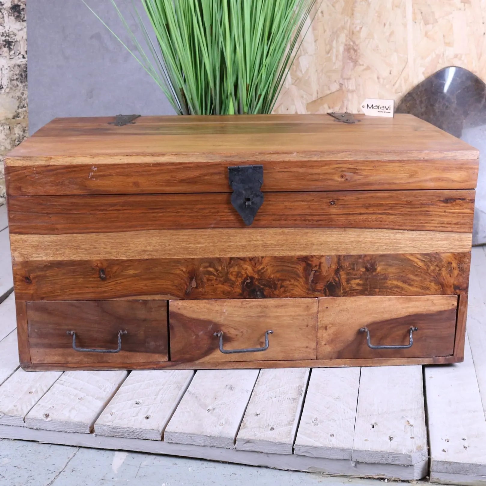 Large Wooden Chest Trunk with Compartments