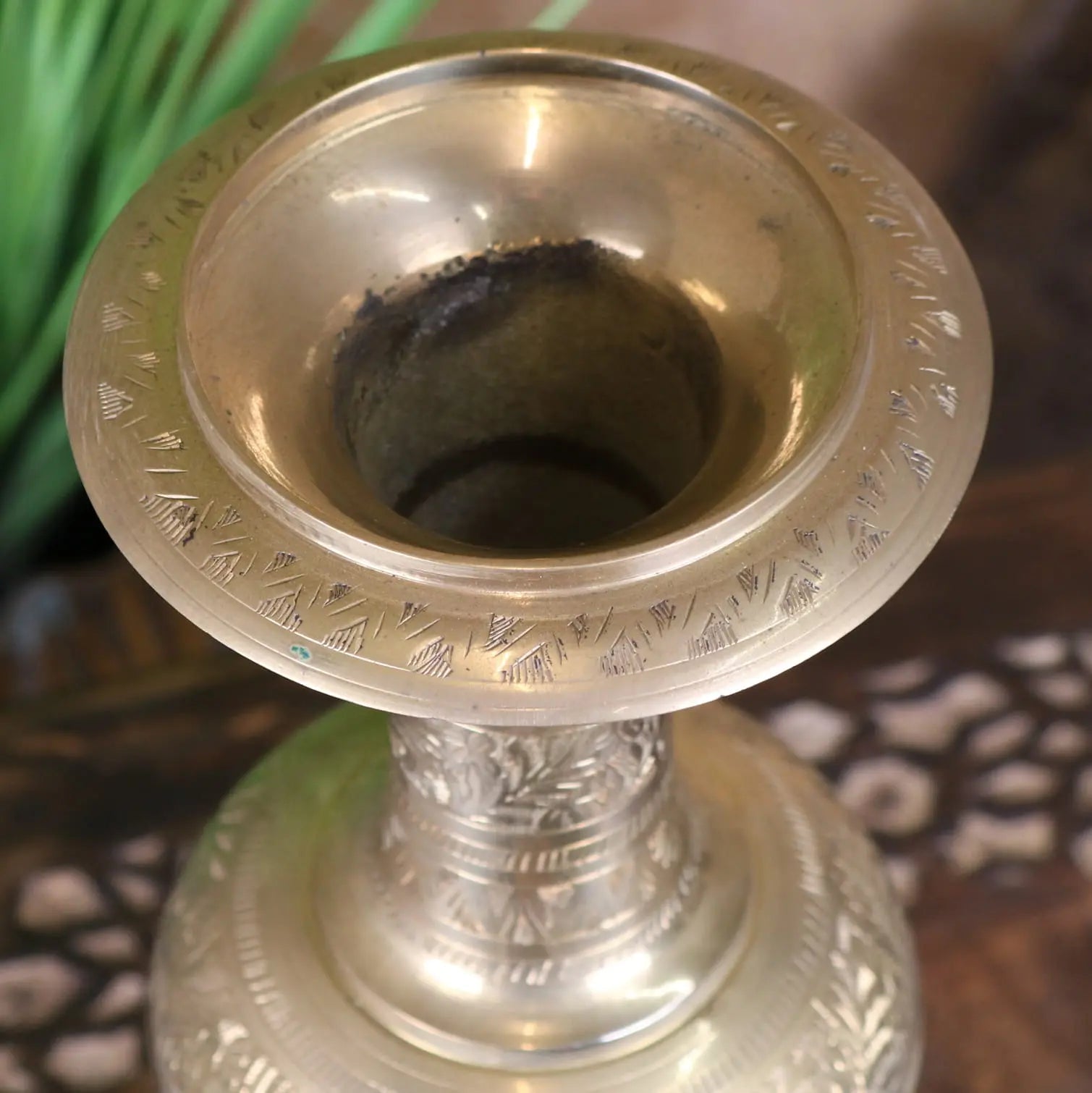 Vintage Hand-Etched Brass Vase - 36cm Artisan Decor
