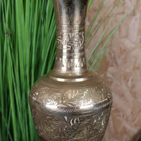 Vintage Hand-Etched Brass Vase - 36cm Artisan Decor